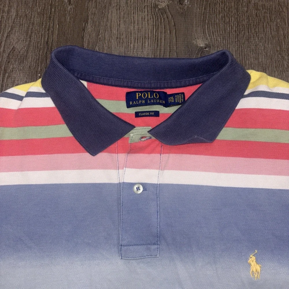 Polo Ralph Lauren Mens XXL Mesh Pony Logo Multi Color Ombre Stripe Shirt Classic